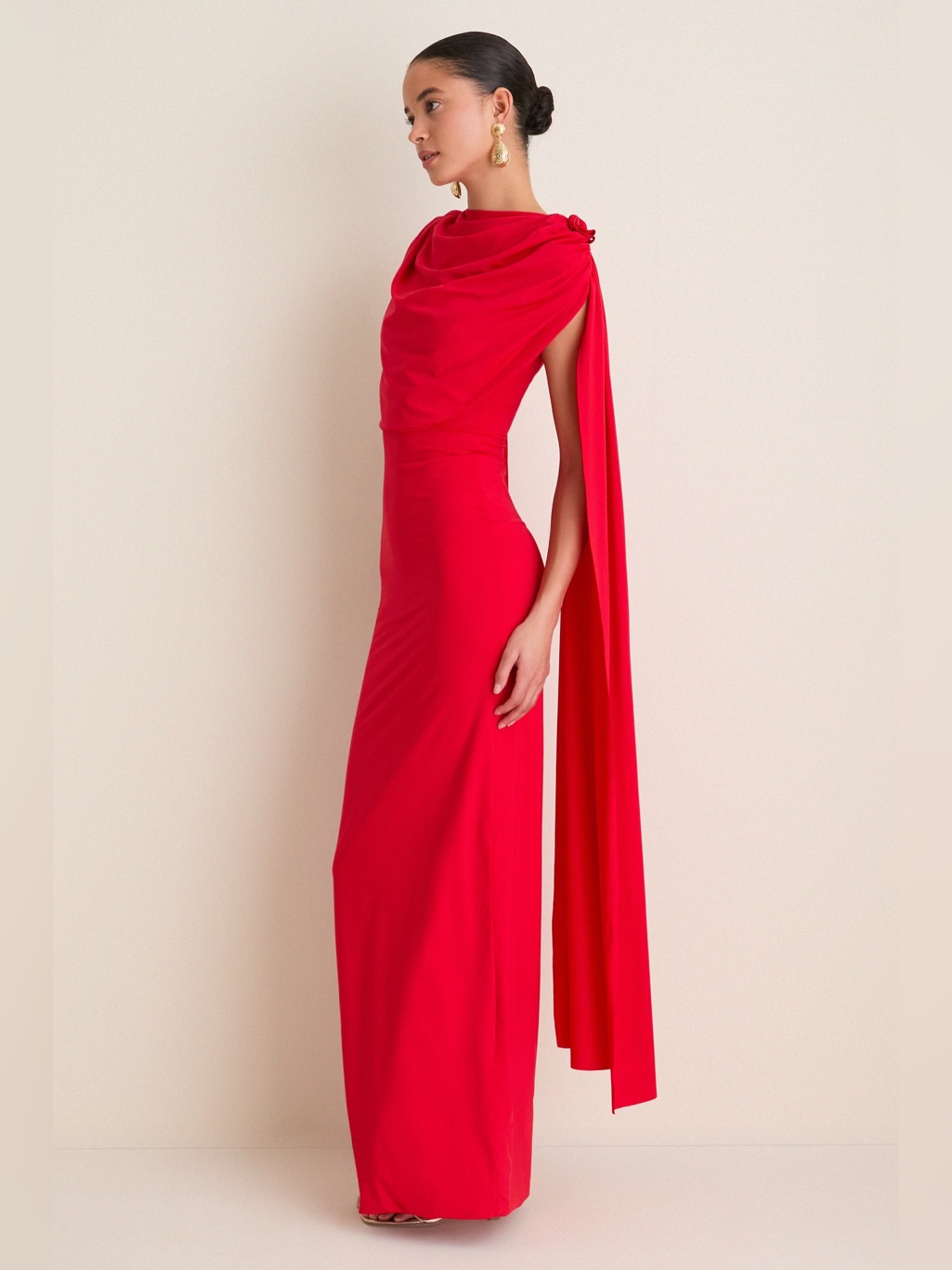 Nwt Maygel Coronel Exclusive Red Batista Long Maxi Cape Dress One Size — image 4 of 8